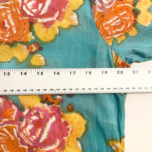 LISA CORTI Milano Dress S Floral Green Pink Gold-Button Henley Long-Sleeve”Kurta - Picture 13 of 15